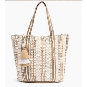 America & Beyond Woven Jute natural beauty weekender Tote Bag Large